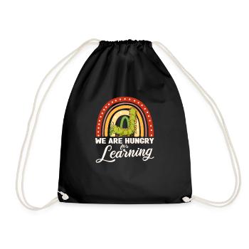 We're hungry for learning Funny rainbow - Drawstring Bag - black - Front
