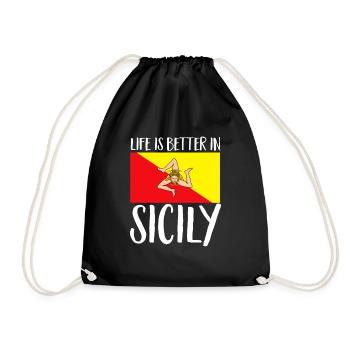 Sicily Flag Italy Sicily - Drawstring Bag - black - Front