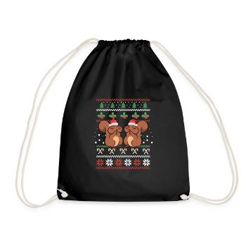 Cute Merry Christmas Kids Squirrel Lover Chipmunk - Drawstring Bag - black - Front