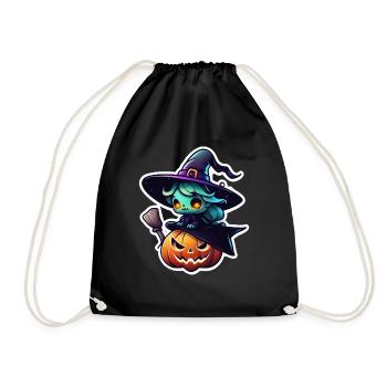 Halloween - Kürbis und Hexe - Turnbeutel - Schwarz - Vorne