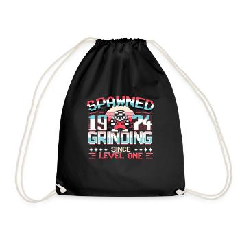 Spawned 1974 Grinding Since Level One Funny Gamer - Drawstring Bag - black - Front