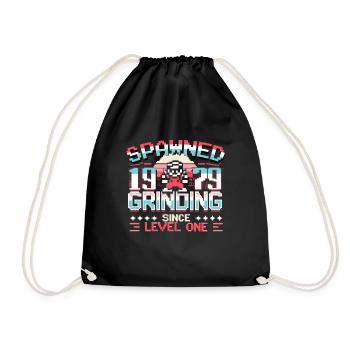 Spawned 1979 Grinding Since Level One Funny Gamer - Drawstring Bag - black - Front