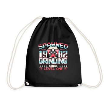 Spawned 1982 Grinding Since Level One Funny Gamer - Drawstring Bag - black - Front