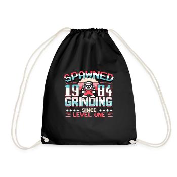 Spawned 1984 Grinding Since Level One Funny Gamer - Drawstring Bag - black - Front
