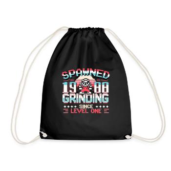 Spawned 1988 Grinding Since Level One Funny Gamer - Drawstring Bag - black - Front