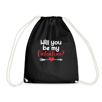 Will you be my Valentine heart Valentine's Day - Drawstring Bag - black - Front