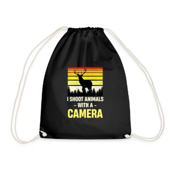 I photograph animals with a camera. - Drawstring Bag - black - Front