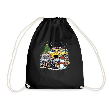 Weihnachten Monster Truck Schneemann Weihnachtsbeleuchtung - Turnbeutel - Schwarz - Vorne