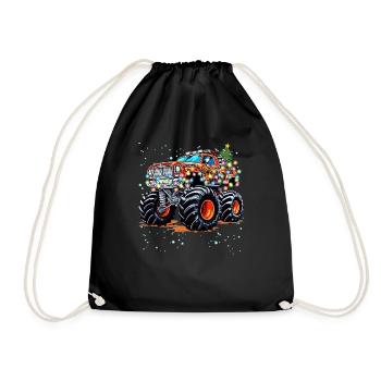 Thème de Noël Monster Truck pour enfants et adultes - Sac de sport léger - noir - Devant