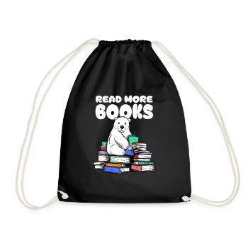 Polar bear loves literature and sits on books - Drawstring Bag - black - Front