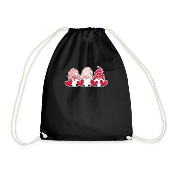 Three Dwarfs Heart Happy Valentine's Day Hearts Gnome - Drawstring Bag - black - Front