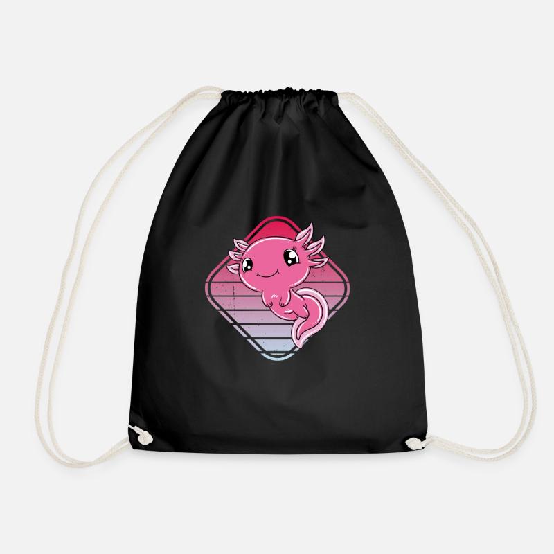 Cute Axolotl Funny Axolotl - Drawstring Bag - black