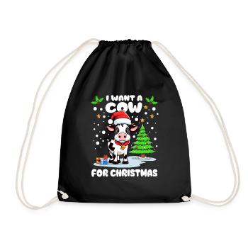 Little cow with cap celebrating Christmas in the snow - Drawstring Bag - black - Front