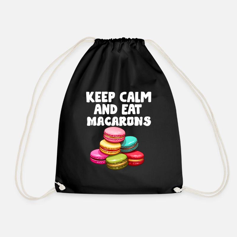Macarons Cookies Baker French Dessert Funny - Drawstring Bag - black