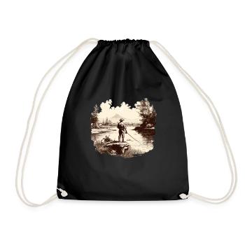 Fly fishing t-shirt vintage angler motif fishing - Drawstring Bag - black - Front