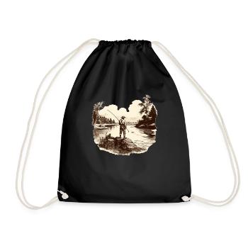 Fishing T-shirt fly fisherman sport fisherman - Drawstring Bag - black - Front