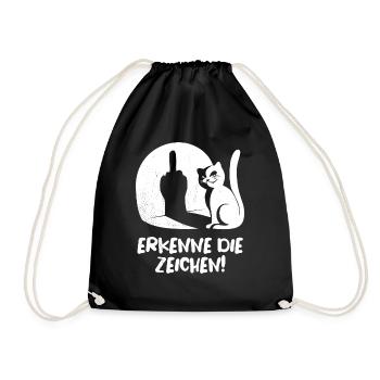 Erkenne die Zeichen Katze Mittelfinger Spruch - Turnbeutel - Schwarz - Vorne