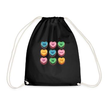 Happy Valentines Day Candy Conversation Hearts - Drawstring Bag - black - Front