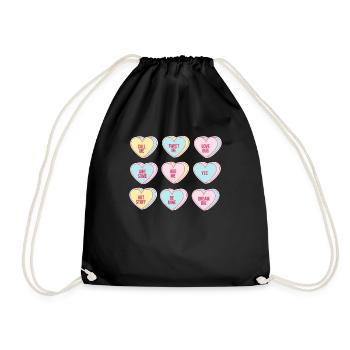 Happy Valentines Day Candy Conversation Hearts - Drawstring Bag - black - Front