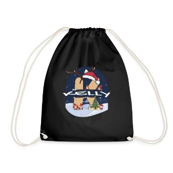 Awesome Kelly Name w Santa Hat in Xmas Theme - Drawstring Bag - black - Front