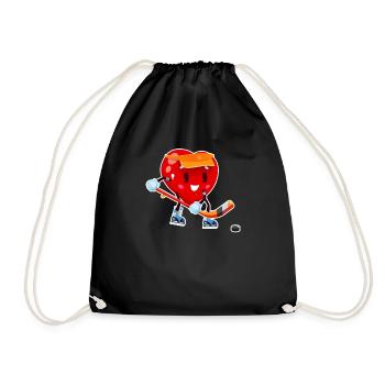 Heart Play Ice Hockey Stick Valentine's Day Love - Drawstring Bag - black - Front