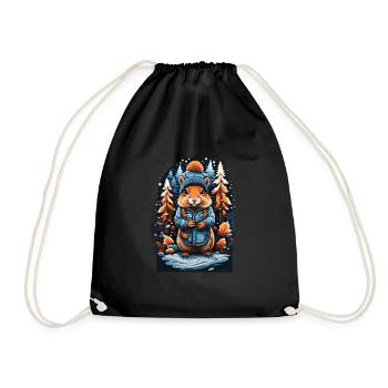 Squirrel with winter hat happy - Drawstring Bag - black - Front