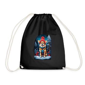 Chihuahua with winter hat Happy Chihuahua - Drawstring Bag - black - Front