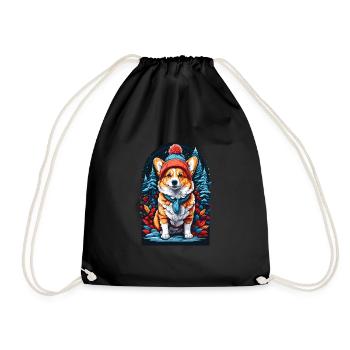 Corgi In Winter Hat Happy Corgi - Turnbeutel - Schwarz - Vorne