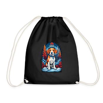 Beagle with winter hat Happy Beagle - Drawstring Bag - black - Front