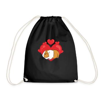 Guinea Pig Owner Heart Valentine's Day Funny - Drawstring Bag - black - Front