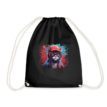 Cat Animal Art I Cool Cute Cat - Drawstring Bag - black - Front
