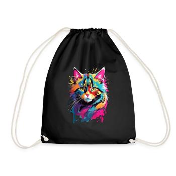 Cat Animal Art I Cool Cute Cat - Drawstring Bag - black - Front