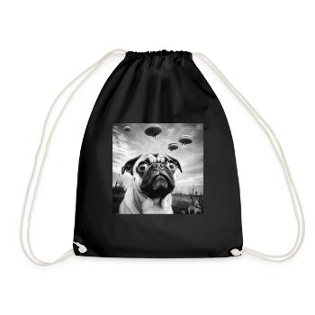 Selfie Mops Ufo Hund Lustige Alien Ufo - Turnbeutel - Schwarz - Vorne