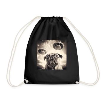 Selfie Mops Ufo Hund Lustige Alien Ufo - Turnbeutel - Schwarz - Vorne