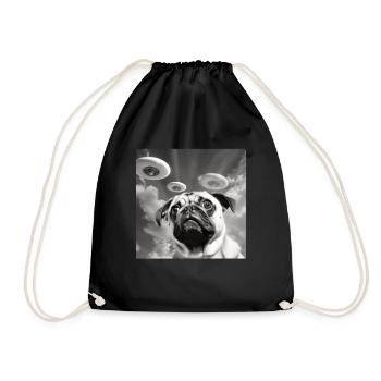 Selfie Mops Ufo Hund Lustige Alien Ufo - Turnbeutel - Schwarz - Vorne
