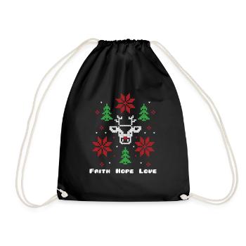 Faith Hope Love Religious Family Christmas - Drawstring Bag - black - Front