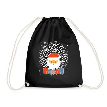 Faith Hope Love Religious Family Christmas Santa - Drawstring Bag - black - Front