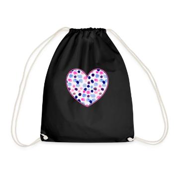 Blue Pink Polka Dot Heart International Dot - Drawstring Bag - black - Front