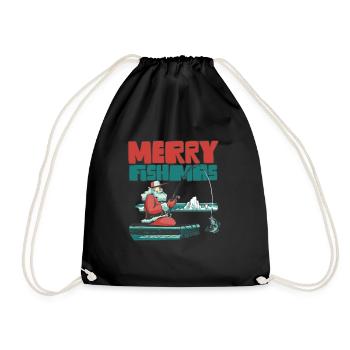 Fishing Christmas Costume Merry Fishmas Funny - Turnbeutel - Schwarz - Vorne
