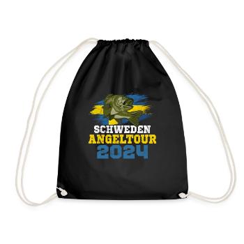 Angeltrip Schweden 2024 Angelurlaub Schweden - Turnbeutel - Schwarz - Vorne