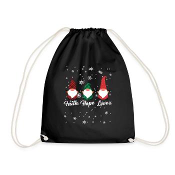 Faith Hope Love Religious Family Christmas Gnome - Drawstring Bag - black - Front