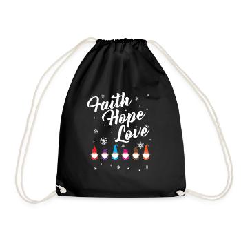 Religious Family Faith Hope Love Christmas Gnome - Drawstring Bag - black - Front