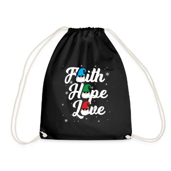 Religious Family Faith Hope Love Christmas Gnome - Drawstring Bag - black - Front