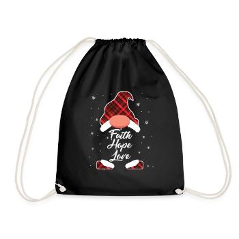Faith Hope Love Religious Family Christmas Gnome - Drawstring Bag - black - Front