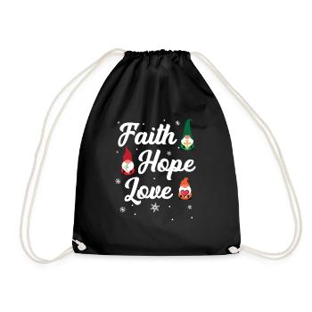 Faith Hope Love Religious Family Christmas Gnome - Drawstring Bag - black - Front