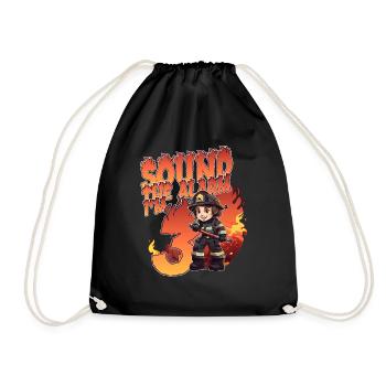 Kids Firefighter 3 Year Old Birthday Boy Theme - Drawstring Bag - black - Front