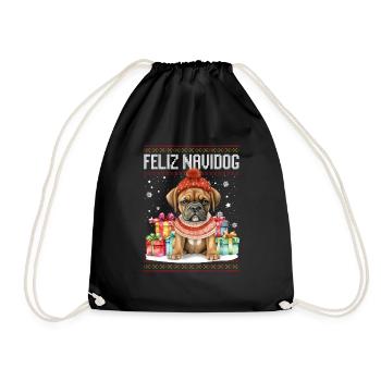 Boxerhund Feliz Navidog - Feliz Navidad Weihnachten - Turnbeutel - Schwarz - Vorne