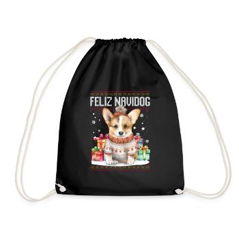 Corgi-Hund Feliz Navidog - Feliz Navidad Weihnachten - Turnbeutel - Schwarz - Vorne
