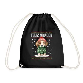 Beagle Hund Feliz Navidog - Feliz Navidad Weihnachten - Turnbeutel - Schwarz - Vorne