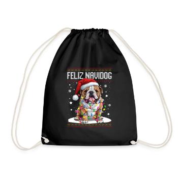 Bulldogge Welpe Feliz Navidog - Feliz Navidad Christ - Turnbeutel - Schwarz - Vorne